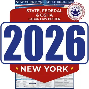 2026  York State and Federal Labor Law Poster - English Version - OSHA Workplace Compliant - Mandatory Regulations Posting for Employees - -In- Required  Posting 17" x 40" Laminated