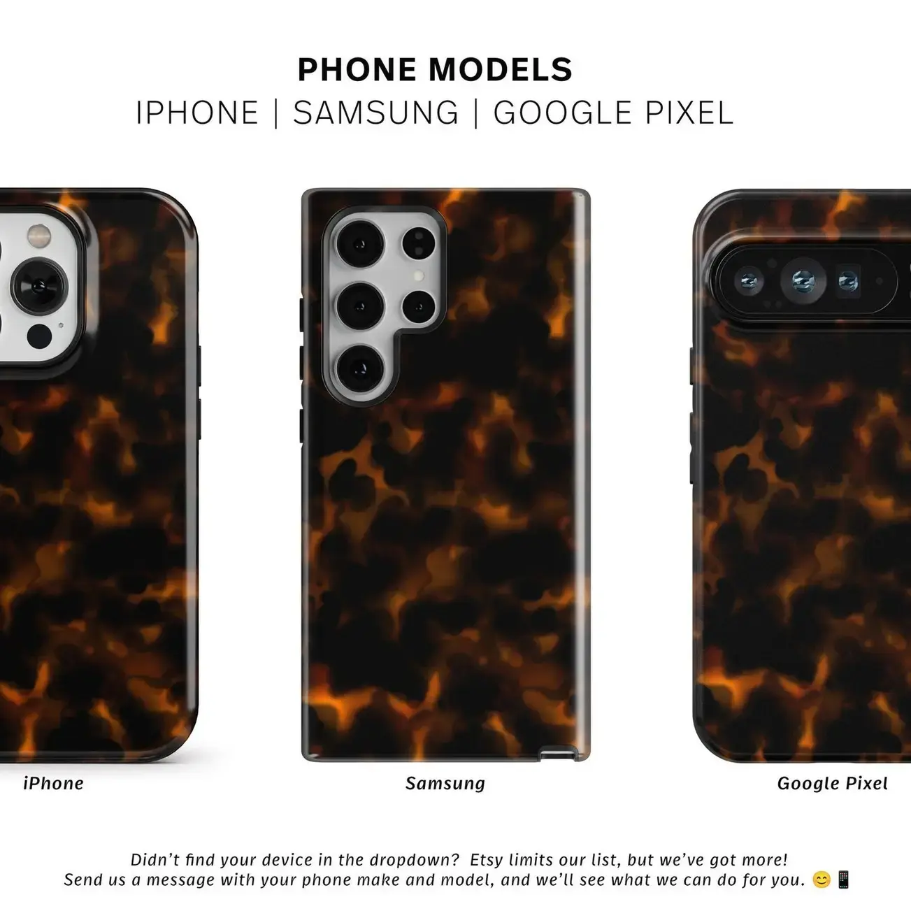 Dark Orange Tortoise Shell Phone Case for iPhone 16e 15 14 Pro Max 8 Plus SE, Galaxy S25 S21 S20