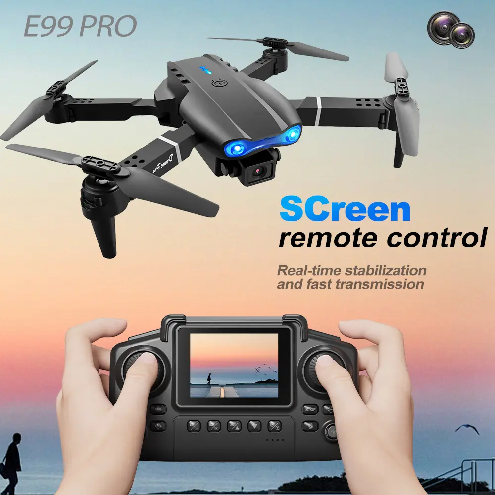 E99 PRO Drone with Camera, Foldable FPV Quadcopter, 45Mins Flight with 3 Batteries，E99 PRO FPV Drone  Camera, Foldable RC Quadcopter, WiFi Real-time Transmission, APP/Remote Control