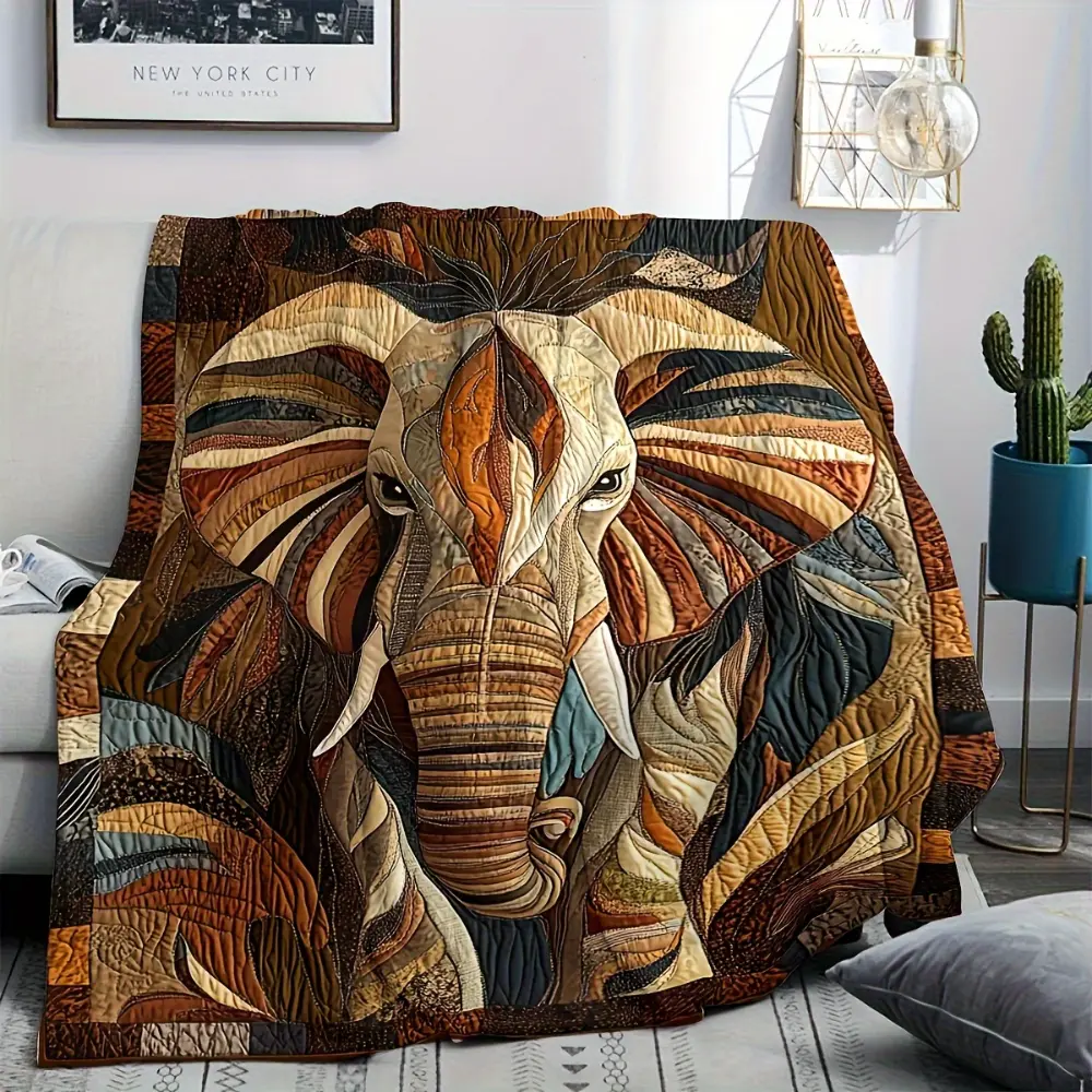 Elephant Blanket, Vintage Elephant Throw Blanket, Wildlife Animal Fleece Blanket, Soft Cozy Blanket for Sofa Couch Bed, Boho Home Decor, Nature Lover Gift, Elephant Lover Gift, Animal Theme Bedroom Living Room Decoration, Birthday Holiday Gift