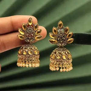 Gold Color Glass Stone Oxidized