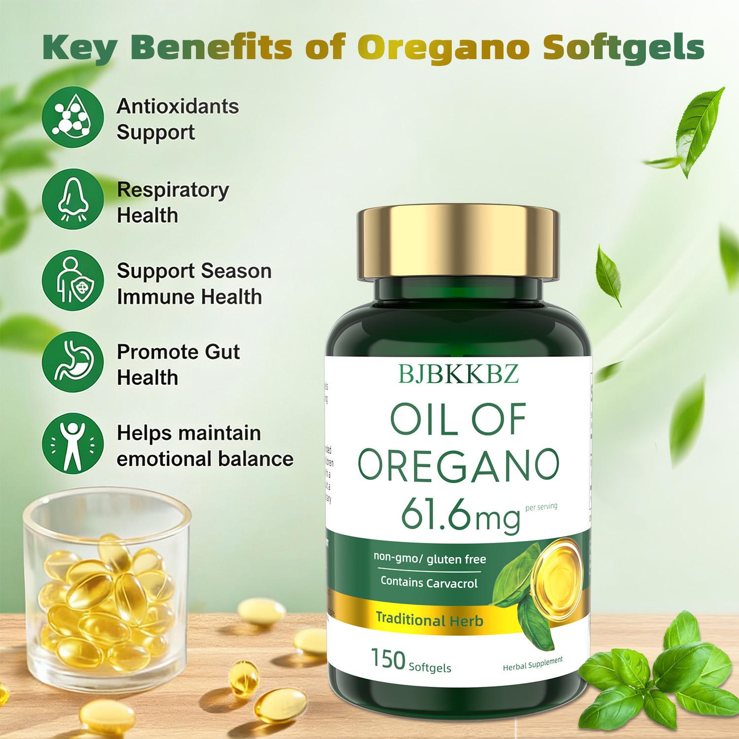 BJBKKBZ Oil of Oregano Softgels, 61.6mg Per Serving with Carvacrol, Non-GMO & Gluten Free Traditional Herbal Supplement, 150 Count