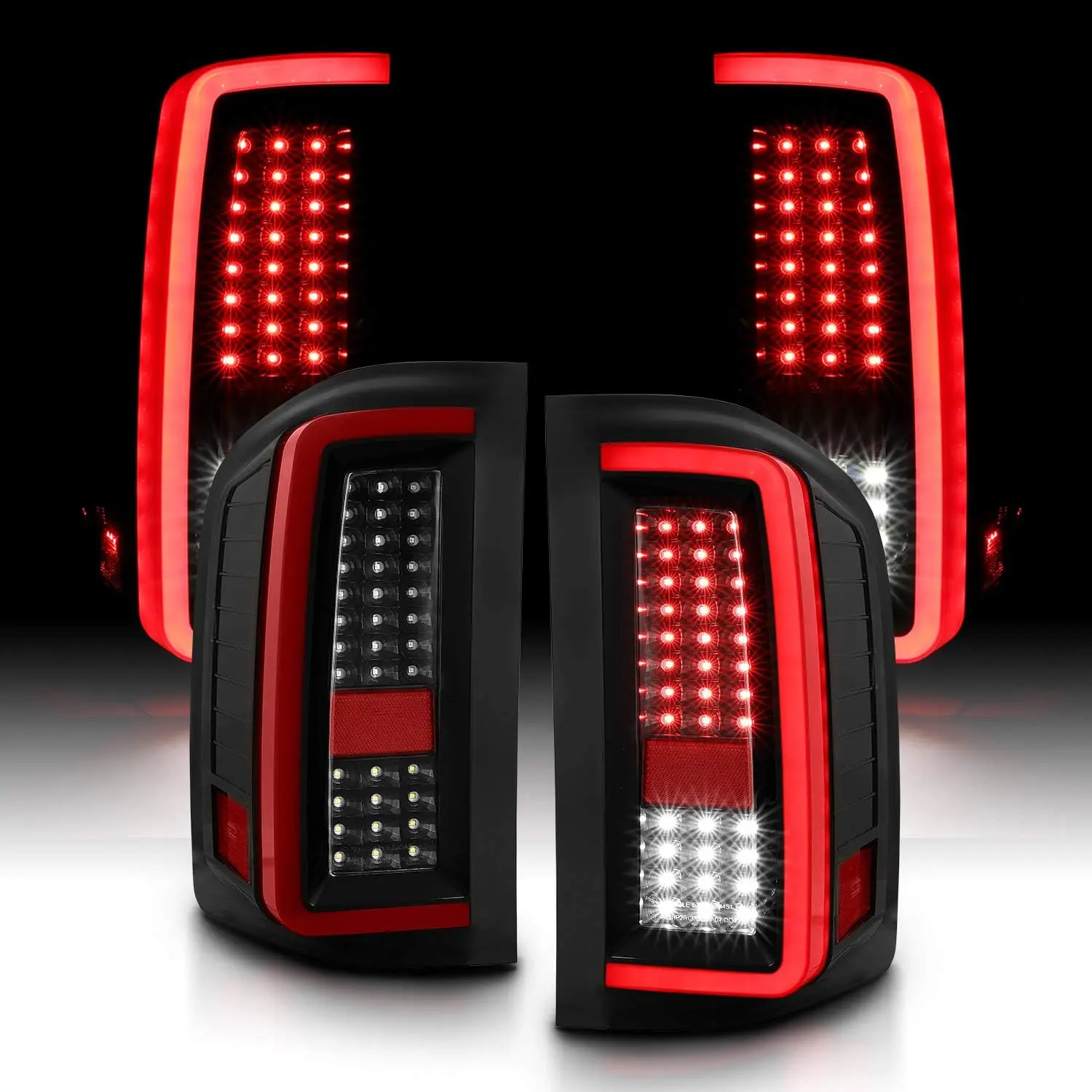 AmeriLite Crystal Full LED Light Tube Replacement Taillights For 2007-13 Chevy Silverado 1500 2500HD 3500HD Pickup Truck Pair - Driver and Passenger Side, Vehicle Light Assembly, Black