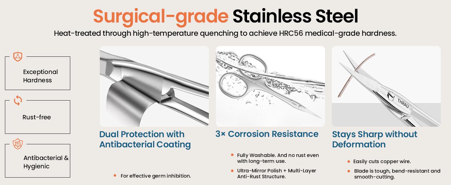 THRAU Right/Left-Handed Scissors – Surgical Grade Stainless Steel with Sharp Curved Tip for Cuticles, Nails, Eyebrows, Eyelashes, Nose Hair & Beard – Ideal for Manicure & Precise Grooming