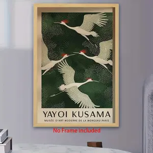 Japanese Crane Art Print - Modern Green and White Wall , Elegant Home  for Living Room, Bedroom or Office, Living Room  |   Contemporary Art |   Art Crane Print, Japanese Home  restaurant decor