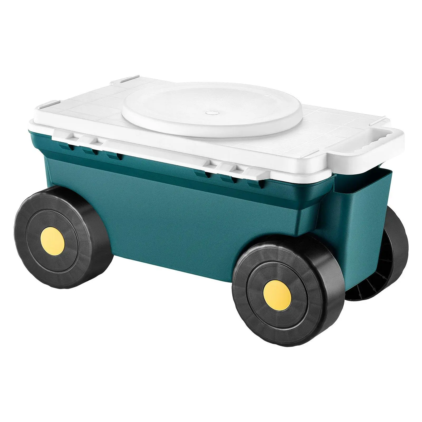 2-in-1 Rolling Garden Scooter with Seat, 227LBS Weight Capacity Rolling Garden Cart with Large Storage Bin, Lightweight Plastic Frame Outdoor Wagon with Ergonomic Handle, Multi-Purpose Gardening Stool for Yard Weeding Planting Cleaning