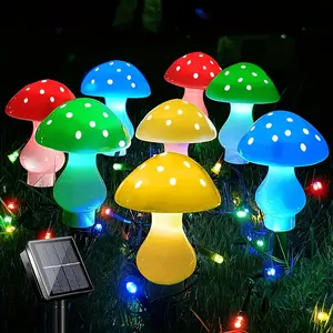 New Upgraded Outdoor Solar Garden Lights 8 Pack 50 LED Mushroom Outdoor 8 Modes 23ft Solar Powered Landscape Cute Fairy String Light for Yard Patio Outside Decor (Multicolor)