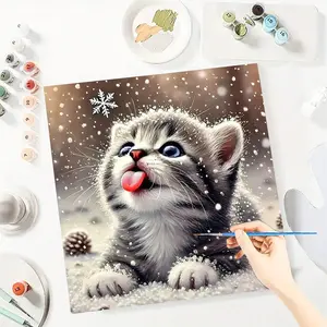 Animal Kitty Paint by Numbers for Adult,Paint by Number Kit for Beginners,DIY Acrylic Paint Canvas Painting Kits Art ,Home Wall Decor Gift for Her, 20x20 inch(Without Frame)