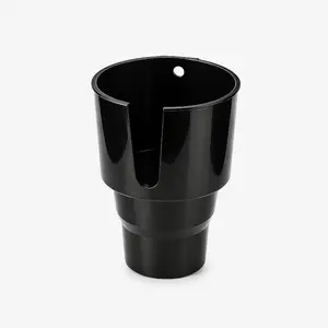 Car-mounted cup holder extender with large cup holder. Compatible with 32-40oz insulated cups and sports water bottles. Features U-shaped handle groove for stability. Automotive water cup holder.