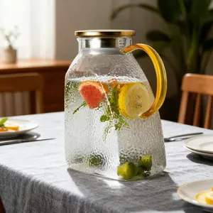 Borosilicate Glass Water Pitcher with Lid Spout & Anti-Scald Handle | Food Grade Lead Free Heat Resistant Iced Tea Pitcher | Refrigerator Safe for Hot & Cold Drinks Iced Tea Juice Coffee Milk | Dishwasher Safe Home Drinkware