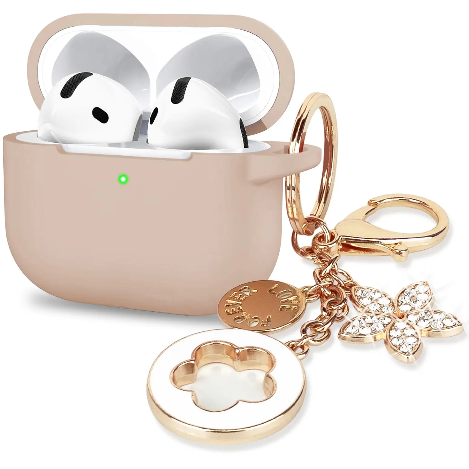 Silicone Case Cover Earphone Protective Cover for AirPods 4 Earbuds Audio Headphone Accessories with Cute Bling Keychain for Women Girls Protection