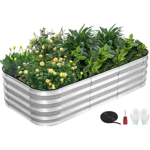 3-in-1 Modular Raised Garden Bed Kit – Adjustable Sizes (4x2x1ft, 3x3x1ft, 5x1x1ft) Heavy Duty Galvanized Steel Planter Boxes with Bracing Rods & Gloves for Vegetables, Fruits & Flowers