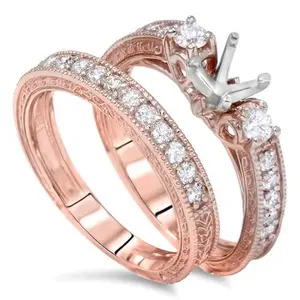 7/8ct Vintage Engagement Ring Mount Set 14K Rose Gold