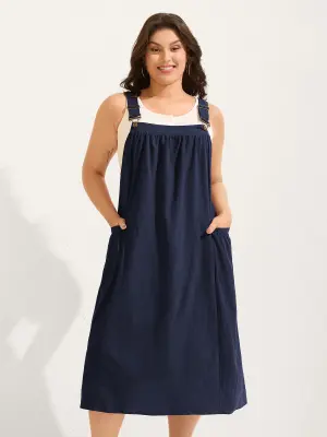 knee length dresses for ladies Plus Size Denim Pinafore Midi Dress  Button Front Slim Fit  Pluspreorder
