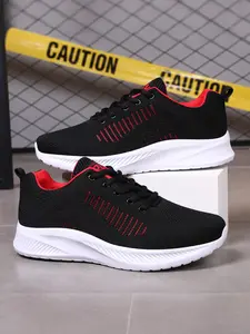 Men's Flyknit Running Shoes, Lightweight Comfortable Shock Absorption, Durable All-Season Sporty Low Top Sneakers