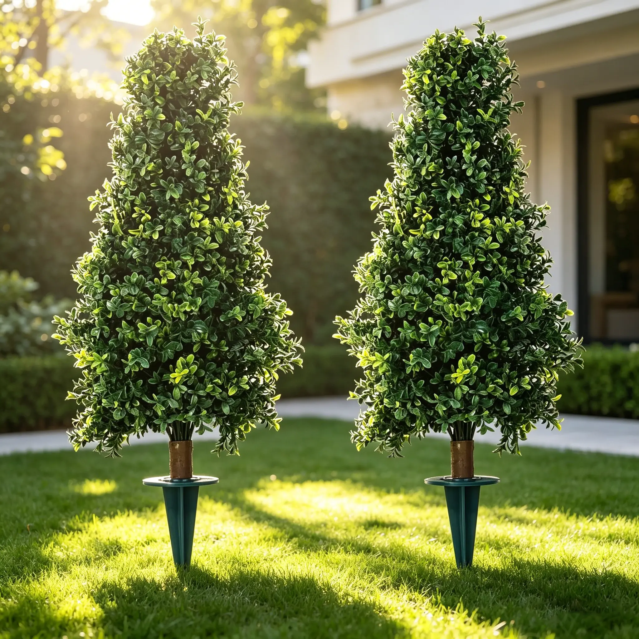 2-Pack 30in UV Fade-Proof Artificial Cedar Topiary Trees with Ground Spike, Faux Cypress Shrubs, 2-Piece Set Faux Greenery Solid Foliage for Indoor Outdoor Front Porch Garden Yard Decoration, Two Piece Set