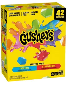 Gushers Fruit Snacks – Variety Pack of 42 Pouches | Tropical & Strawberry Flavors (Gluten-Free, Gelatin-Free)
