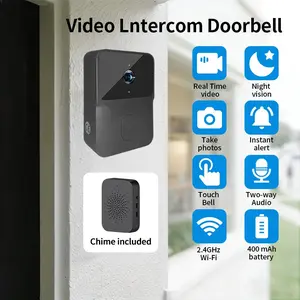 Wireless Doorbell with Smart Video Camera, Night Vision, Voice Control, Two-Way Communication, Rechargeable, Wall Mounted, and