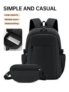 2PCS Men's Backpack Casual Backpack, Multi Pocket School and Travel Day Backpack, Adjustable Buckle Backpack, Suitable for Students and Daily Use