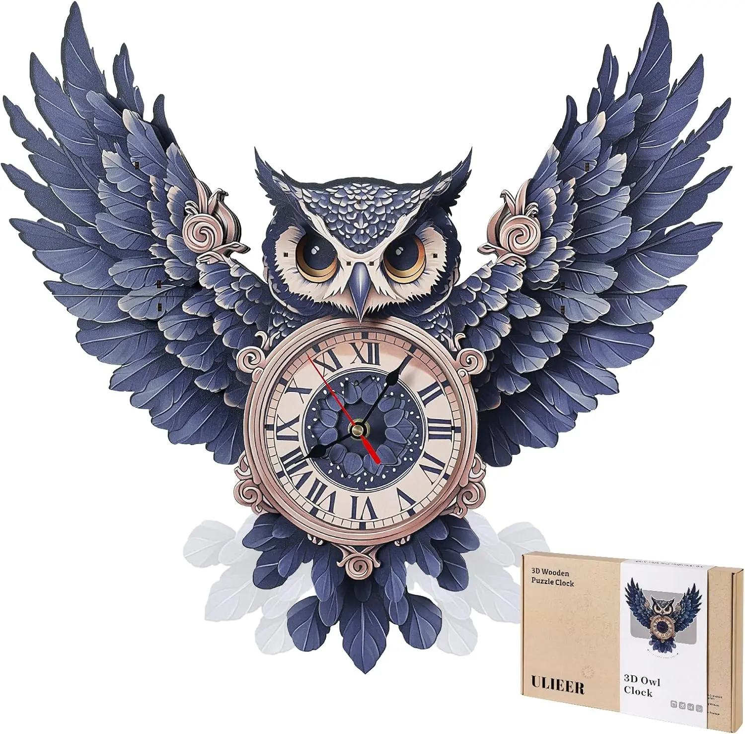 Wooden 3D Owl Pendulum Clock Puzzle for Adults, DIY Craft Kit with Roman Numerals, Wall Decor, Whimsical Home Decor for Easter, Holidays, Housewarming Gifts, 3D Puzzles