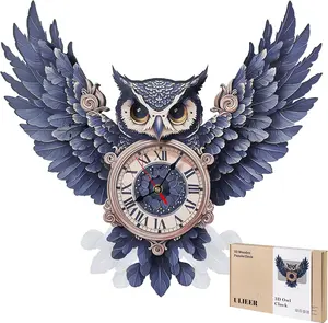 3D Puzzles for Adults Owl Clock Crafts for Adults Wooden Puzzles Home Wall Decor Pendulum Clock with Roman Numerals Gift for DIY
