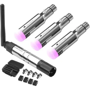 VEVOR Wireless DMX, 8 PCS Built-in Rechargeable Battery 7 Receivers 1 Transmitter DMX512 Wireless Dfi 2.4G ISM Band 656 ft Transmission Range for LED Stage Party DJ Bar Lighting with Storage BagVEVOR Super Brand Day