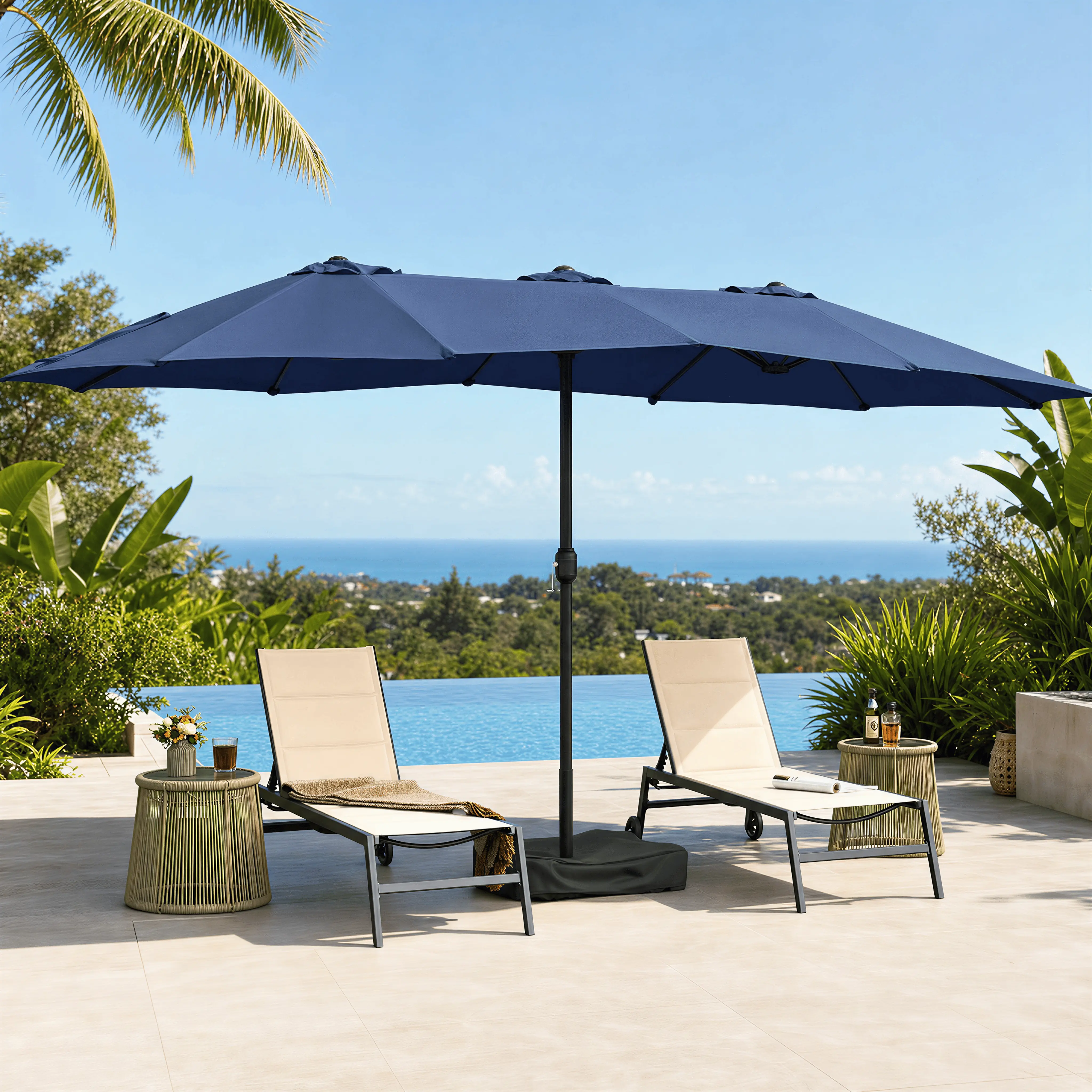 【Smart Buy】Costoffs 13/15FT Extra-Large Double-Sided Sun Parasol Umbrella - Patio Umbrella with Included Base, Easy-Turn Crank, 12 Reinforced Ribs, Adjustable Shade, UV-Resistant Canopy, Shaded Canopy for Garden, Pool