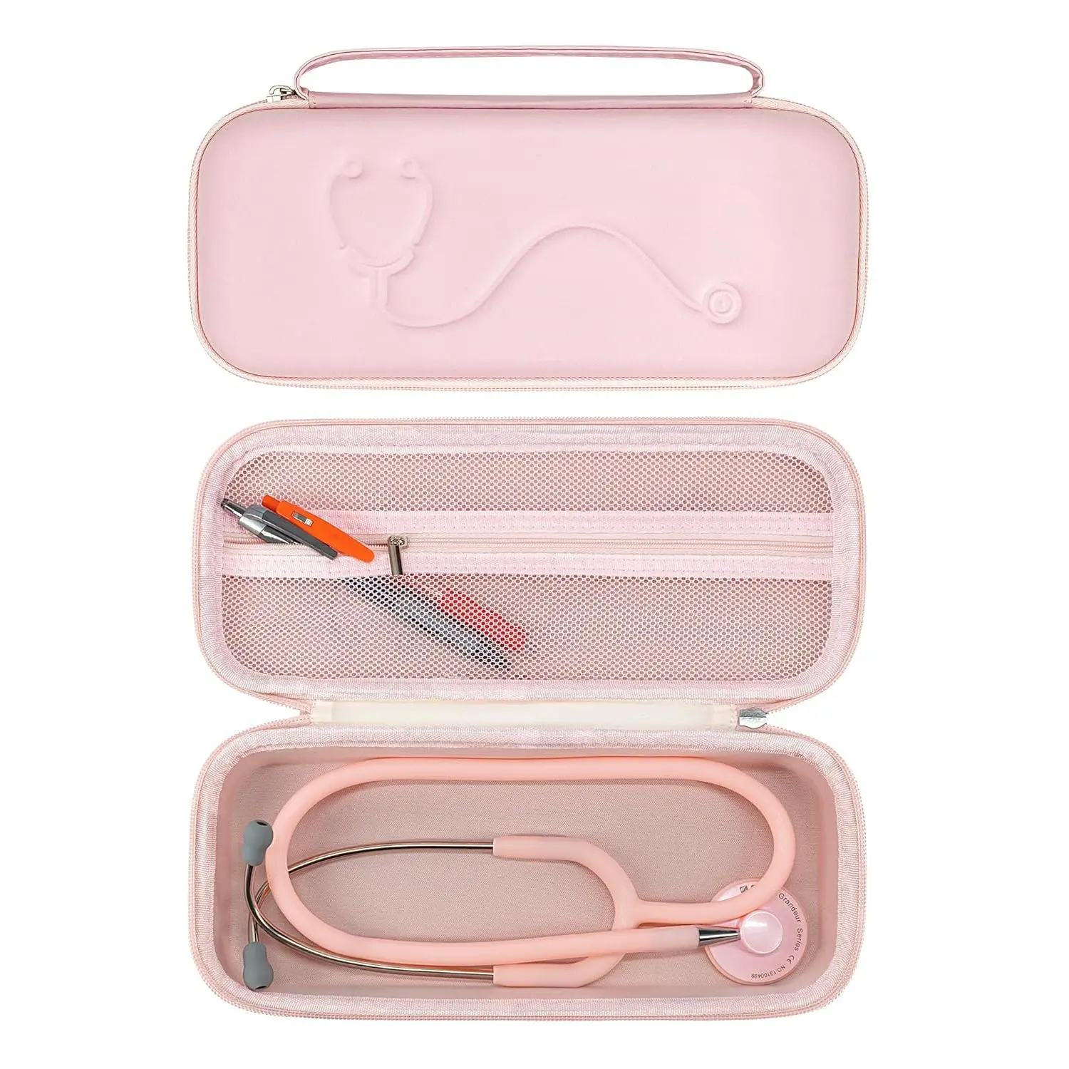 Pink Hard EVA Stethoscope Carrying Case - Synthetic PU Skin, Handle, Waterproof, Dustproof, 10.4x4.2in, Closed Mesh Pocket for Nurse Accessories, Protect Equipment for 3M Littmann Classic III, Lightweight II S.E, MDF Acoustica, 10.4 X 4.2 In, Closed Mesh