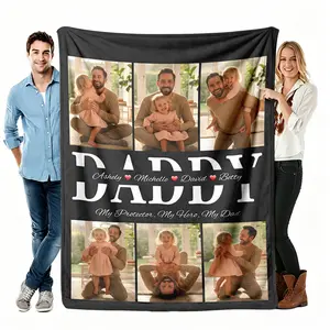 Custom Photo Flannel Blanket,  Click Shop Chat Send Your Pictures,  My Dad Picture Collage Soft Throw, Cozy Blanket For Couch Bed Living Room Decor, Father's Day Birthday Gift For Dad From Daughter Son, Personalized Family Keepsake Home Decor