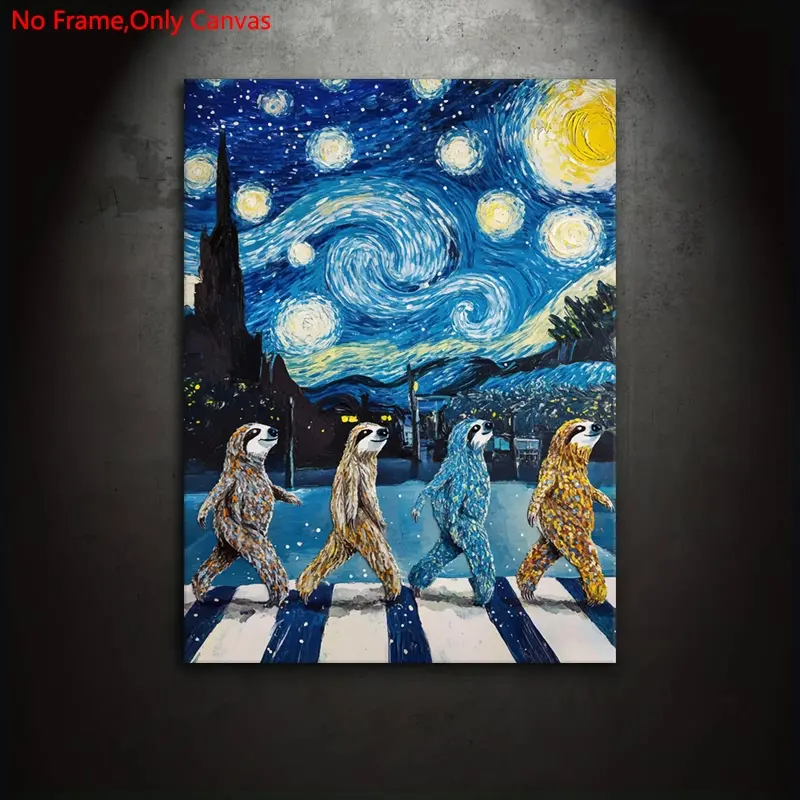 1 Piece/Set Frameless Canvas Painting Print Poster,Home Wall Decor,Classic Abstract Fantasy Pop Art,Beatles Starry Night Sloth Abbey Road,Perfect Gift Rock Band Lovers,Ideal Gift Bedroom,Study,Office,Living Room,Mural,Wall Decoration