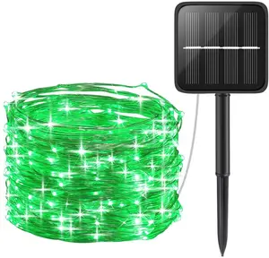 Solar Outdoor Waterproof LED String Lights 100 LED 33ft 8 Modes LED Fairy Lights Tree Lights Copper Wire Lights for Garden Family Party Wedding Holiday Decoration (green)