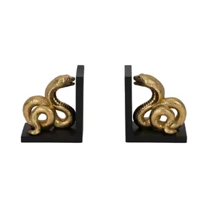 Sagebrook Home 20435 6 in. Gold & Black Snake Bookends, Gold-Colored Bookends for Desk Organization (Office Stationery & Supplies)
