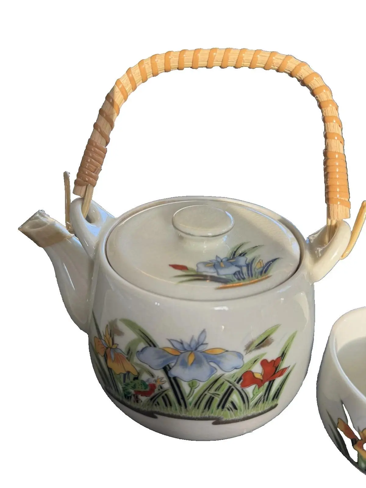 Vintage Traditional Classic Aesthetic Japanese Teapot Set with Bamboo Handle, 4 Teacups