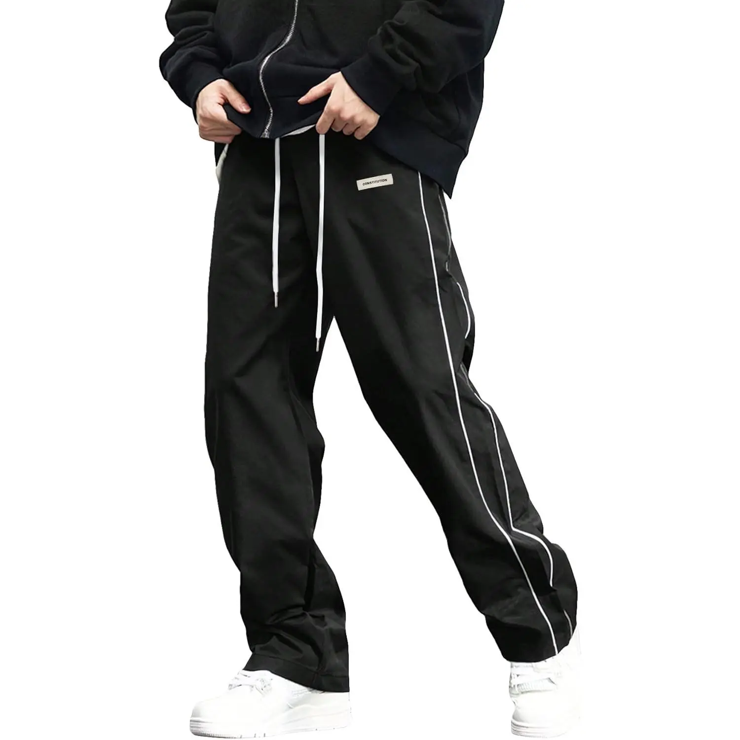 QJQ Men's Wide Leg Baggy Sweatpants Vintage Y2K Track Pants Parachute Pants with Pockets Casual Streetwear