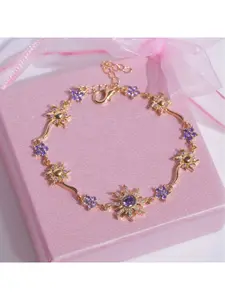 Golden Sunflower Purple Zircon Bracelet for Women Gold Plated Bohemian Jewelry Elegant Daily Wear