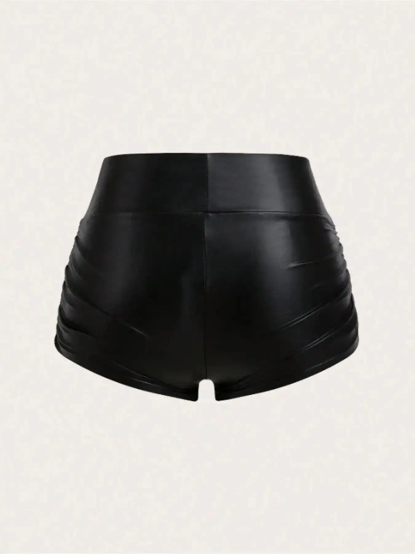 Solid Color Stitching Detail PU Leather Shorts for Women, Fashion Casual Fitted Spring Fall Bottoms, Daily Outdoor Wear Edgy Design, modern edge sleek line refined statement contemporary appeal