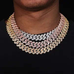 RCC 20in Iced Out Baguette Cuban Link Chain, Full Micro Paved Cubic Zirconia Hip Hop Necklace for Men Rappers Streetwear Performances Daily Wear
