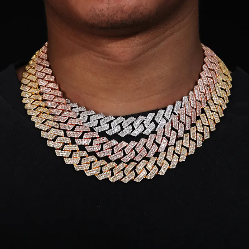 Chunky Cuban Link Chain Necklace for Men, 20 Inch Iced Out Baguette Cut CZ, Hip-Hop Streetwear Bling, Cuban Link Choker, Miami Chain Necklace