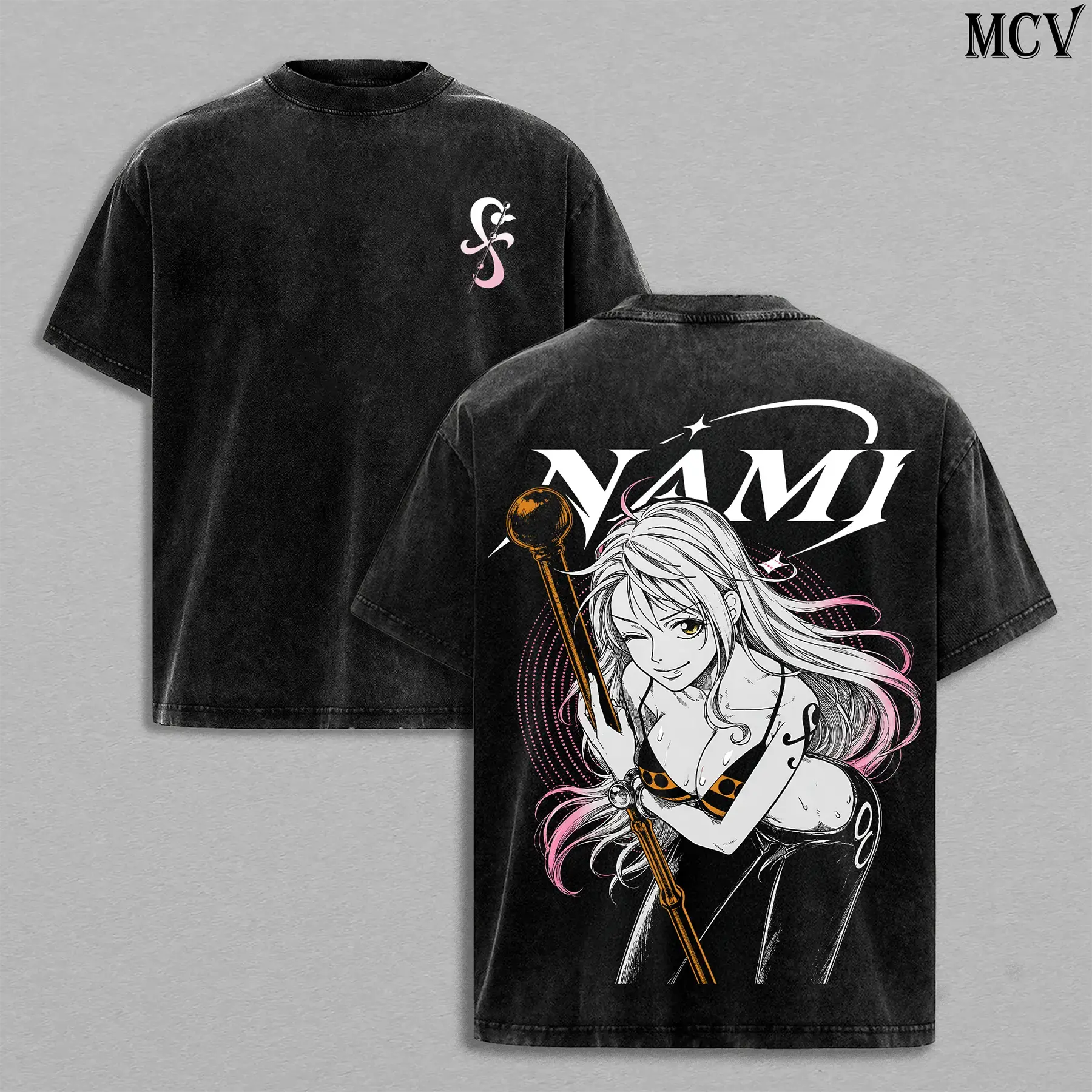 Nami One Piece Thunder Queen Vintage Washed T-Shirt | Cat Burglar Nami | Weather Witch | Straw Hat Navigator | Zeus Partner Anime Graphic Tee | Heavy Cotton Unisex Oversized Streetwear Shirt