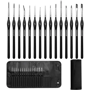 15 count  Detail  Brushes with Portable Case,Wooden Triangle  Brushes Professional for  Painting,Miniature, Figurine, 40k Models & Watercolor Adult Painting