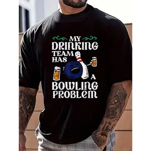 100% Cotton My Team Has Bowling Problem Funny Bowler Pin Player Dad Men T-Shirt Women's Men's Graphic Tee Crew Neck summer vacation Tops