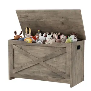 Storage Chest - 30 Inch Wooden Storage Bench, Large Shoe Bench with Safety Hinge for Entryway, Living Room, Bedroom - Grey