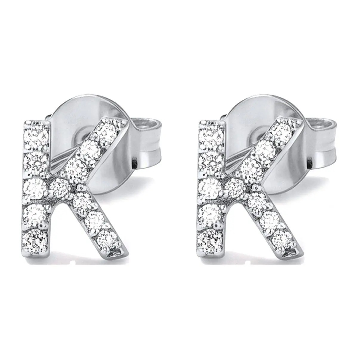 MUMREUES Silver Stud Earrings for Women Trendy Initial Letter Jewelry [SP720]