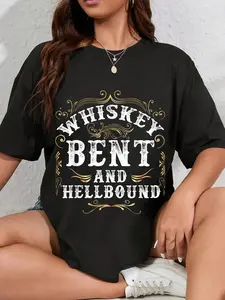100% Cotton Unisex Whiskey Bent And Hellbound Shirt Funny Whiskey Bourbon Round Neck Short Sleeve T-Shirt Women's Men Graphic Tee