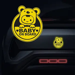 High-Intensity Reflective Baby on Board Car Sticker, Cute Bear Pattern Safety Reminder Decal , Night Visibility Reflective Kids on Board Decal, Waterproof Baby in Car Decal for Car Window Bumper, Car Decorative Sticker