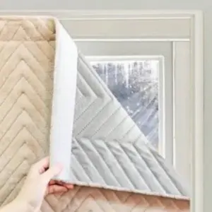 Thickened Cotton Curtain with Velcro, Self-Adhesive Blackout Drapes, Warm Windproof Insulation, Thermal Insulated Curtain, Bedroom Window Soundproofing