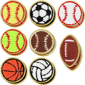 16pcs Sports Themed Patch Sequin Gold Edges Chenille Patches Basketball Soccer Baseball Football Volleyball Iron on and Sew on Applique Sports Embroidered Patches Badge for DIY Clothes Repair Hat Bags
