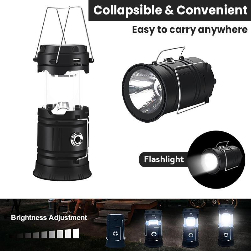 4-Pack Collapsible Portable LED Solar Camping Lantern, Upgraded 360° Wide Lighting Emergency Light, Waterproof Solar & USB Rechargeable Flashlight, Practical Holiday Gift for Outdoor Camping Hiking Hurricane Power Outage