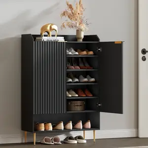SICOTAS Shoe Cabinet with Fluted Doors, 28-Pair Large Shoe Storage Organizer with 7 Adjustable Shelves, 50.7" Tall Entryway Cabinet for Hallway, Living Room, Front Door, Modern Storage Furniture