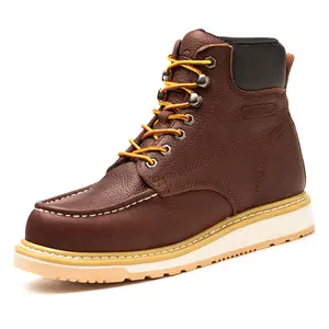 6" Men's Work Boot - Bronze (AZX551) Classical Soft Toe MD Sole Genuine Leather Water-proof Safety Boots Comfortable Work Safety Shoes